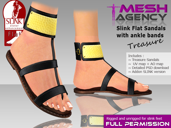 Slink Flat Sandals + Ankle Bands "Treasure" - FULL PERM