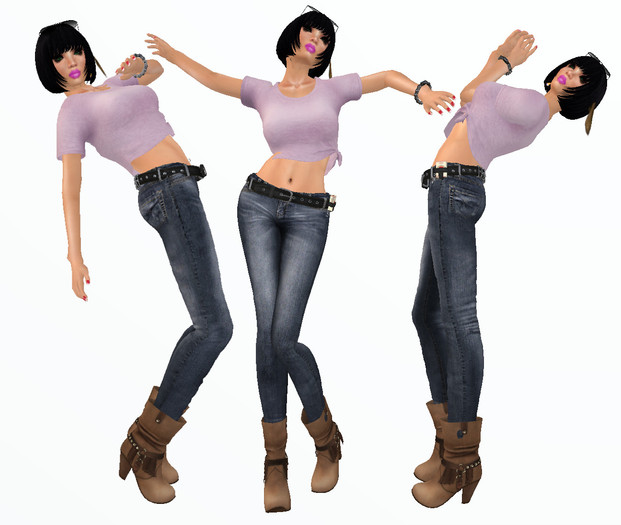 TW>LadysBlue Jeans Knotted Top with Boots