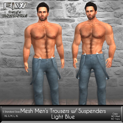 Mesh Mens Trousers with Suspenders - Light Blue