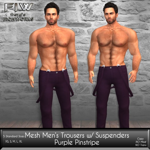 Mesh Mens Trousers with Suspenders - Purple Pinstripe