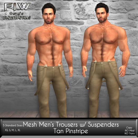 Mesh Mens Trousers with Suspenders - Tan Pinstripe