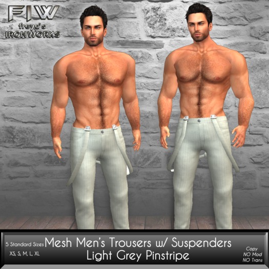 Mesh Mens Trousers with Suspenders - Light Grey Pinstripe