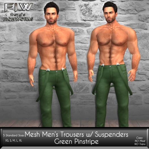 Mesh Mens Trousers with Suspenders - Green Pinstripe