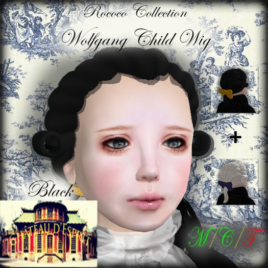 ~CdE~ Rococo Wolfgang Child Wig BLACK