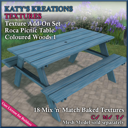 Full Perm TEXTURES Add-On Set for ROCA PICNIC TABLE - COLOURED