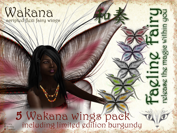Wakana Pack - five flexi wings for tiny and large by Faeline Fairy