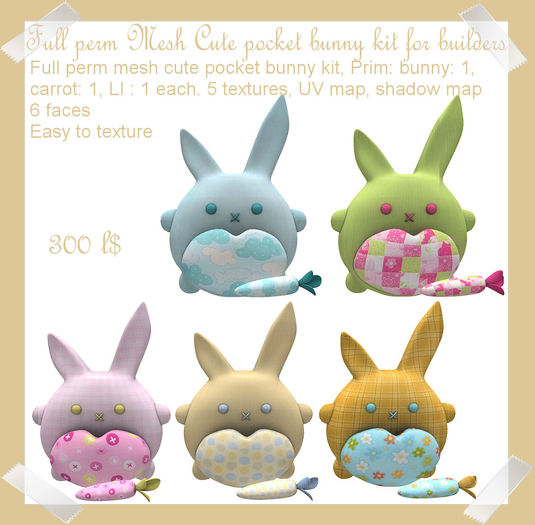 Second Life Marketplace - Full Perm MESH Cute pocket bunny kit for builders