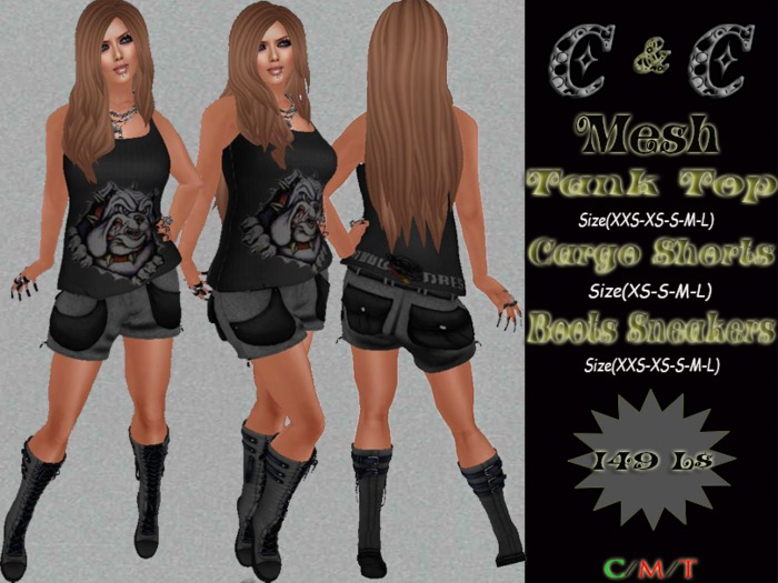*clothes MESH woman tank top-cargo shorts-boots sneakers* DEMO
