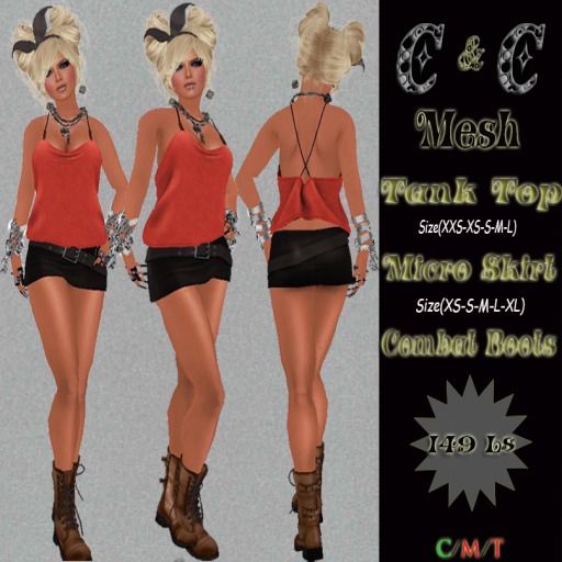 *clothes MESH woman tank top-micro skirt-combat boots*
