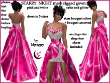 Starry night mesh rigged gown pink and white , satin glitter and stars