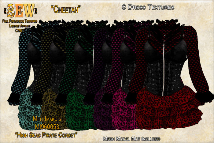 SEW]  Full Permission Textures for MI960053 High Seas Pirate Corset Cheetah