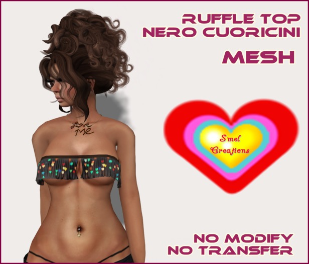 :. Smel ruffle top nero cuoricini