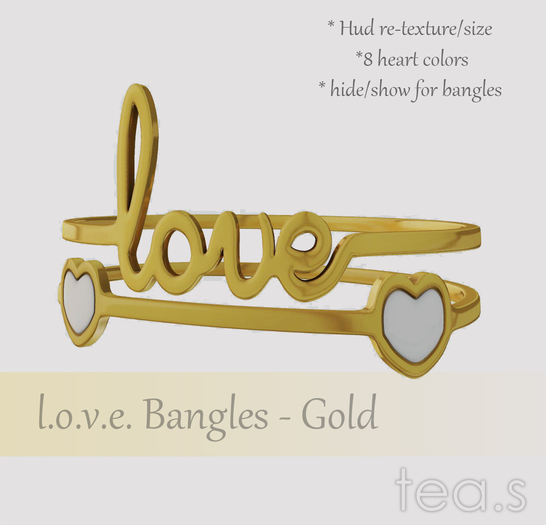 [tea.s] l.o.v.e. Bangles - Gold - (wear to unpack)