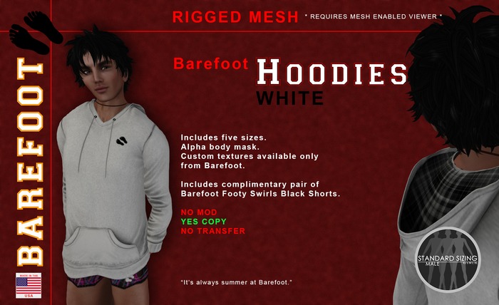Barefoot Hoodies / White   Rigged MESH