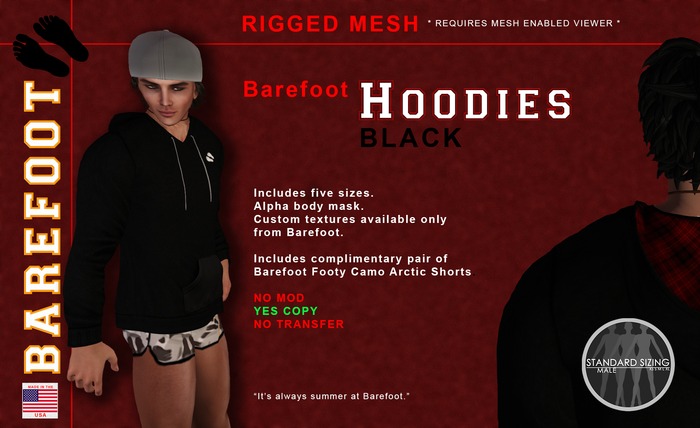 Barefoot Hoodies / Black   Rigged MESH