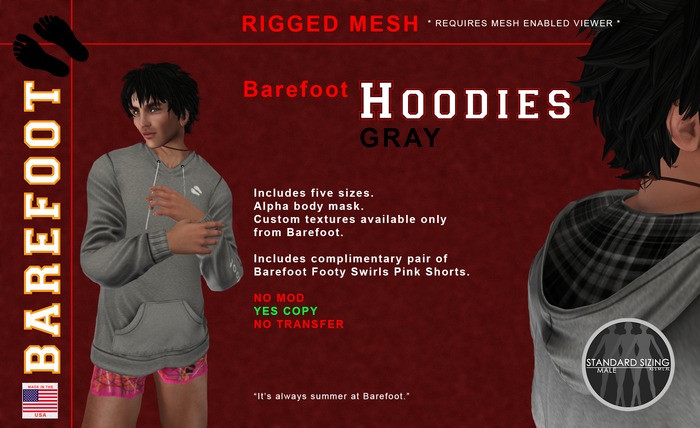 Barefoot Hoodies / Gray   Rigged MESH