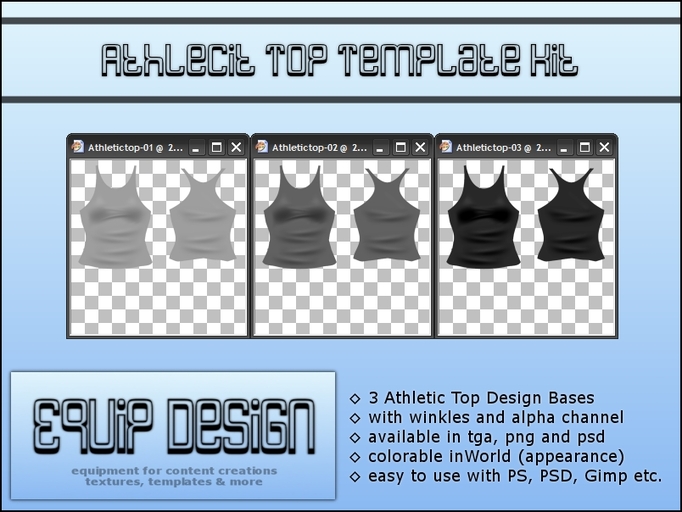 Athletic Top Template Kit (tga, png, psd) over 50% OFF