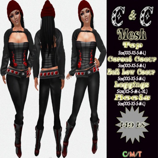 *clothes MESH woman Top Corset Belt Hearts Leggings Boots* DEMO