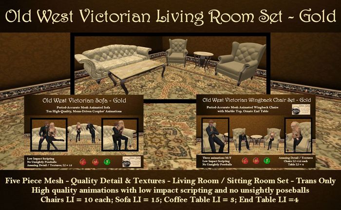Old West Victorian Livingroom Set - Gold