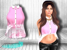 AURORA - Mesh Hi Lo Button Up - Candy & White Acid Wash