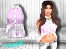 AURORA - Mesh Hi Lo Button Up - Lilac & White Acid Wash