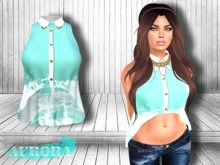 AURORA - Mesh Hi Lo Button Up - Mint & White Acid Wash