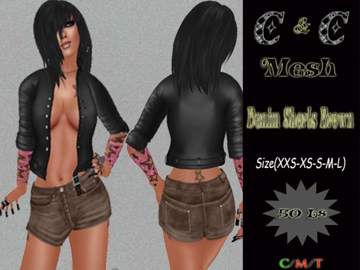 *clothes MESH woman Denim Shorts Mesh (Brown)*