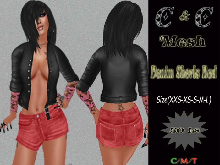 *clothes MESH woman Denim Shorts Mesh (red)*