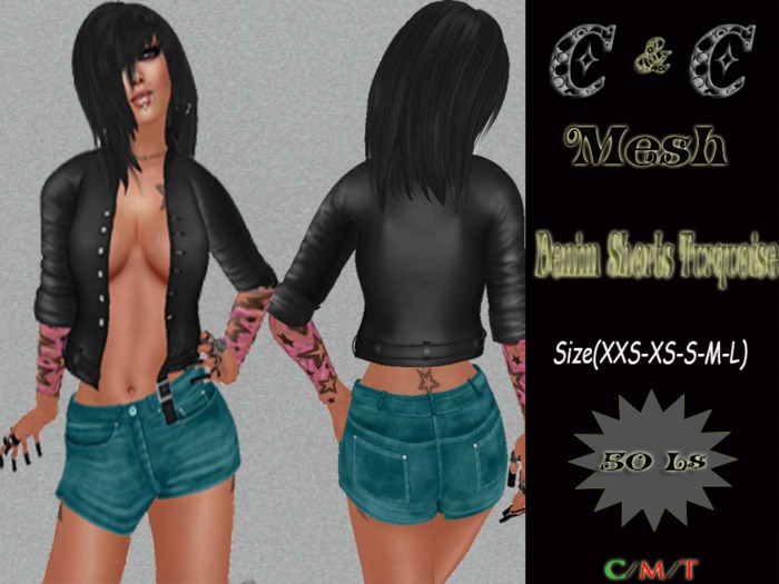 *clothes MESH woman Denim Shorts Mesh (turquoise)*
