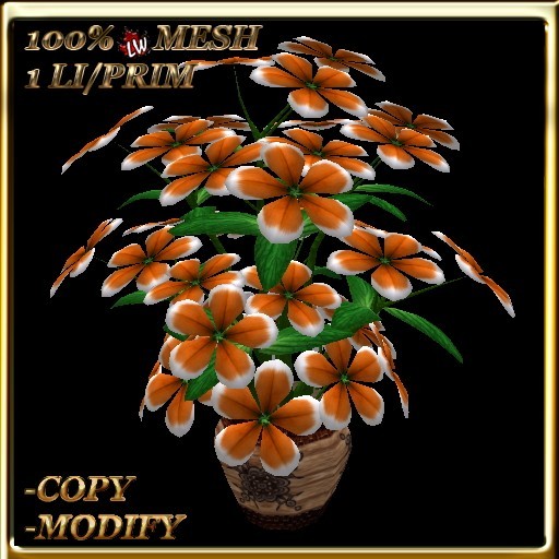 LW_ Potted Periwinkles Flowers Mesh - Coral White (1 LI / Prim)