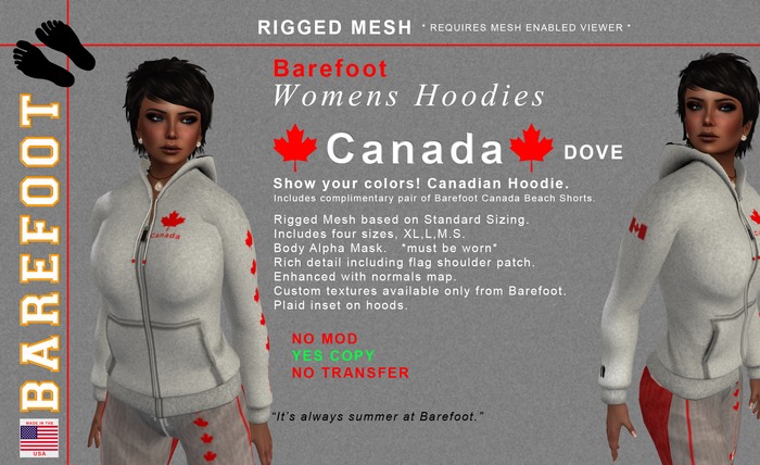 Barefoot Female Hoodies / Canada DOVE Rigged MESH