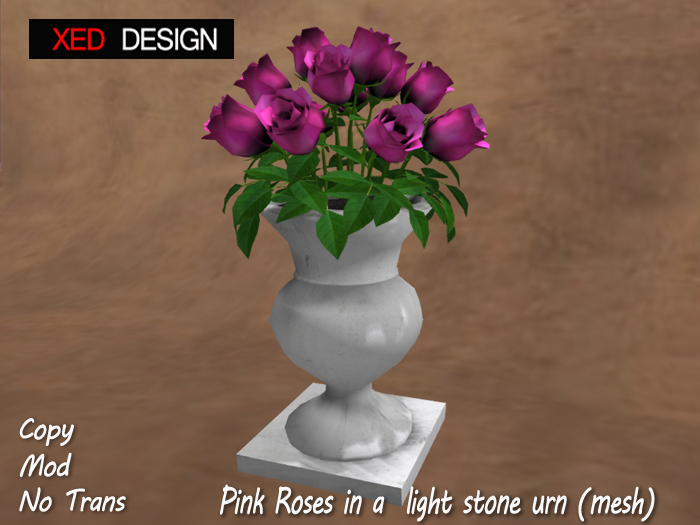 XD Pink Roses in a light stone urn (mesh) 