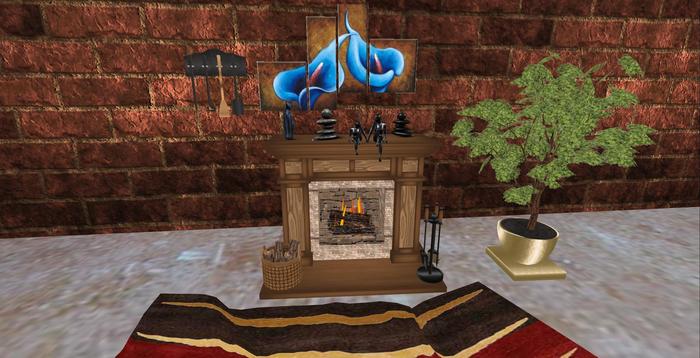 3 Prim mesh Fireplace with on and off fire, cracking sound, and 