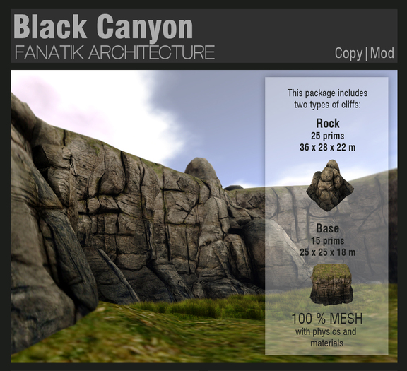 :Fanatik Architecture: BLACK CANYON – mesh rock mountains - mesh building prefab with physics and materials