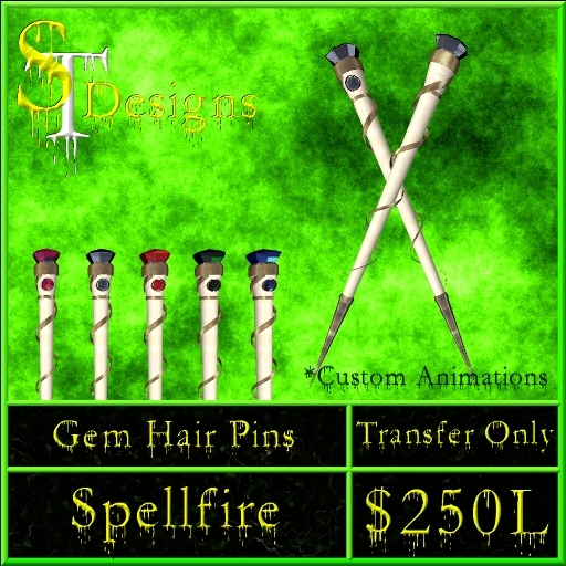 STDesigns SpellFire Gem Hair Pins