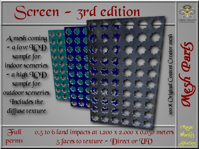 Screen 3rd ed. - Half to 6 LI - 2 FULL PERMS Meshes 