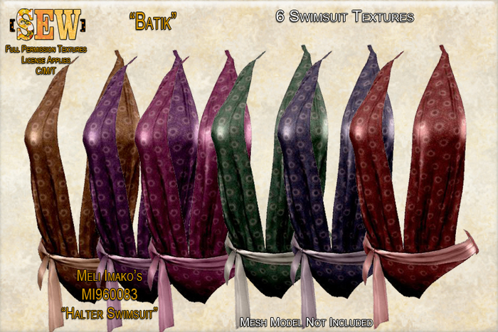 [SEW] Full Permission Textures for MI960083 Halter Swimsuit Batik