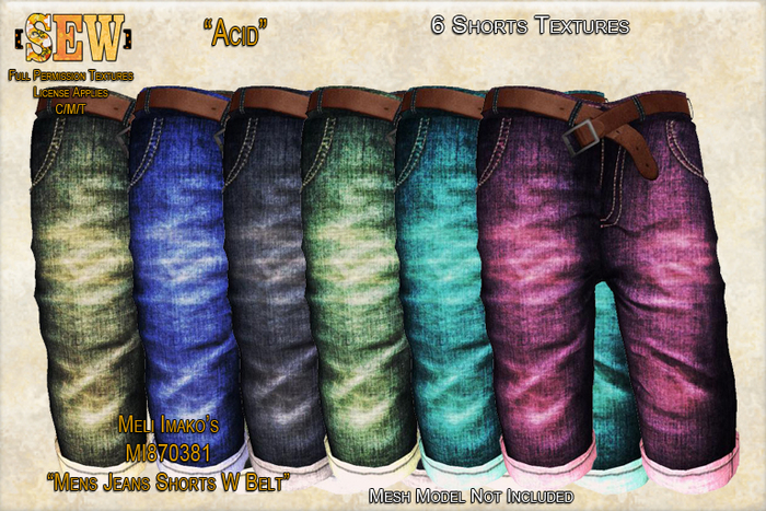 [SEW] Full Permission Textures for MI870381 Mens Jeans Shorts W Belt Acid