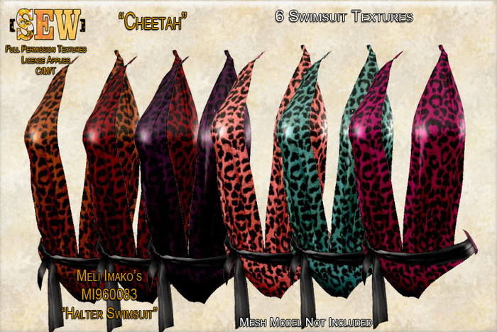 [SEW] Full Permission Textures for MI960083 Halter Swimsuit Cheetah