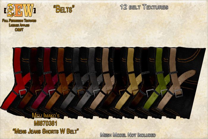 [SEW] Full Permission Textures for MI870381 Mens Jeans Shorts W Belt BELTS ONLY
