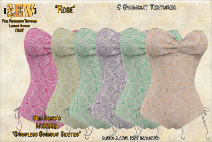 [SEW] Full Permission Textures for MI86998 Strapless Swimsuit Sideties Rose