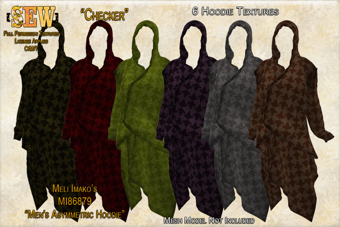 [SEW] Full Permission Textures for MI86879 Men's Asymmetric Hoodie Checker