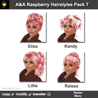 Styles On Raspberry Second Life Marketplace - A&A Raspberry Hairstyles Pack 7