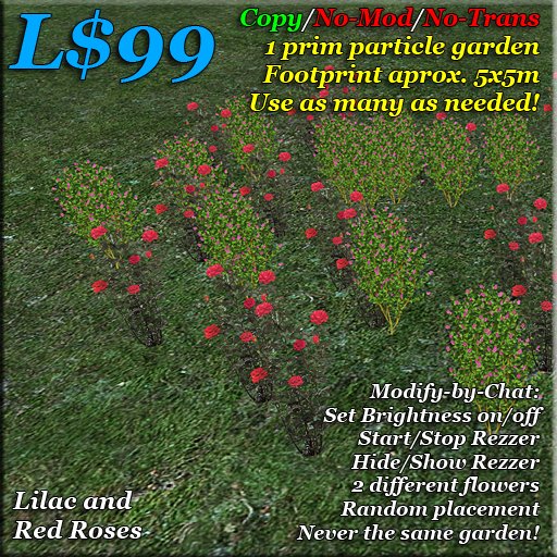 1 prim garden - Red Roses and Lilac - 1 prim flowers COPY!