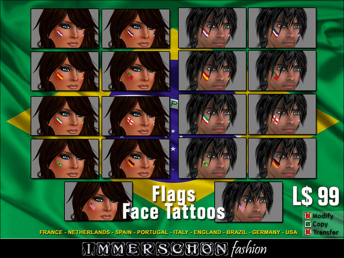 Immerschoen - Flags Face Tattoos Box