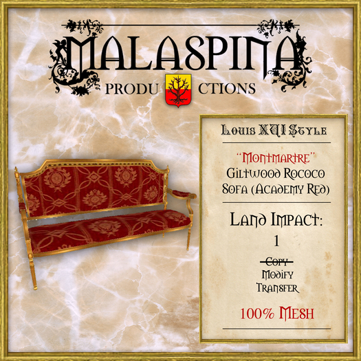 LM Malaspina "Montmartre" Giltwood Rococo Sofa