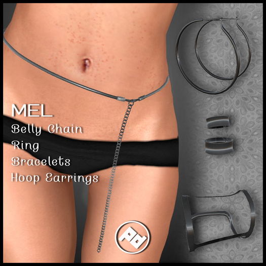 ::Poised:: Mel Accessories Set - Dark Silver - Belly Chain, Ring, Hoop Earrings, Bracelets