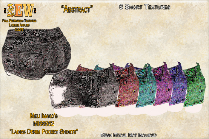 [SEW] Full Permission Textures for MI86952 Ladies Denim Pocket Shorts Abstract