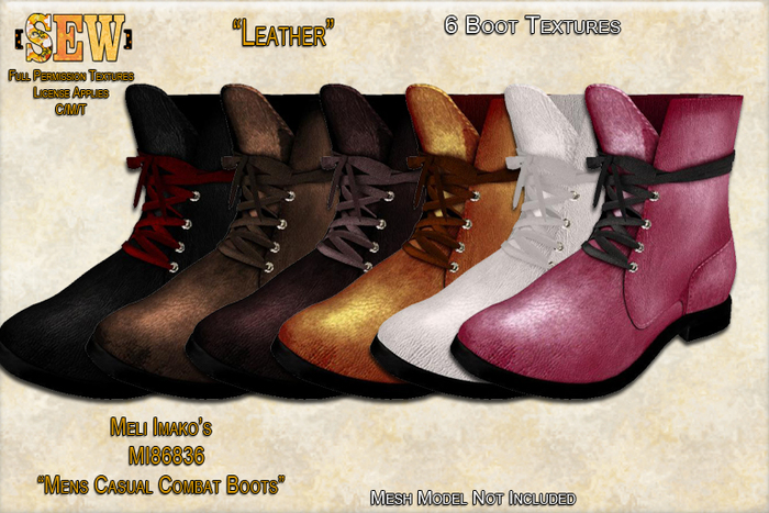 [SEW] Full Permission Textures for MI86836 Mens Casual Combat Boots Leather