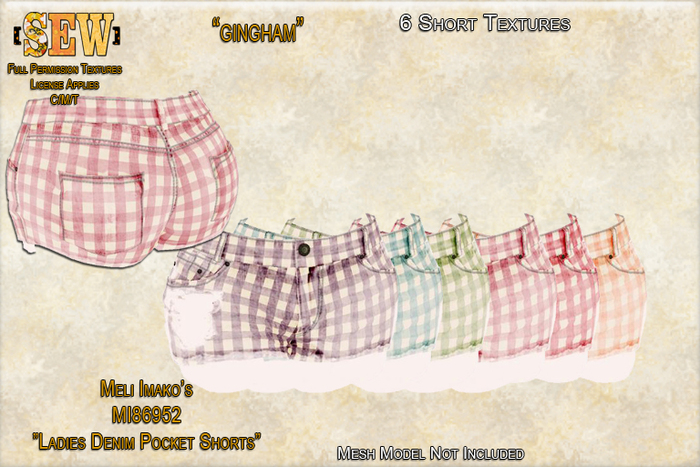 [SEW] Full Permission Textures for MI86952 Ladies Denim Pocket Shorts Gingham